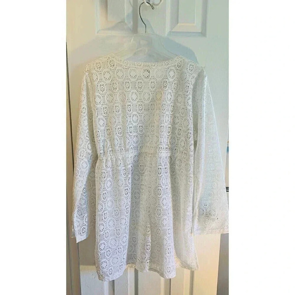 White Lace Long Sleeve Swimsuit Coverup Size XL - Picture 3 of 4